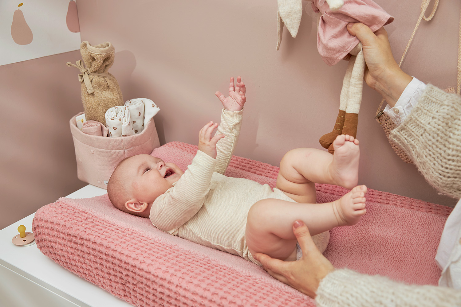 Changing mat cover Waffle Teddy - old pink - 50x70cm