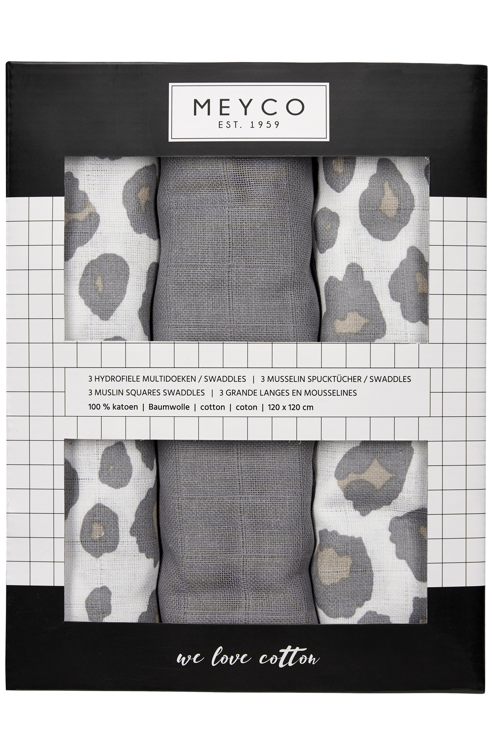 Swaddle 3-pack muslin Panther - neutral/grey - 120x120cm