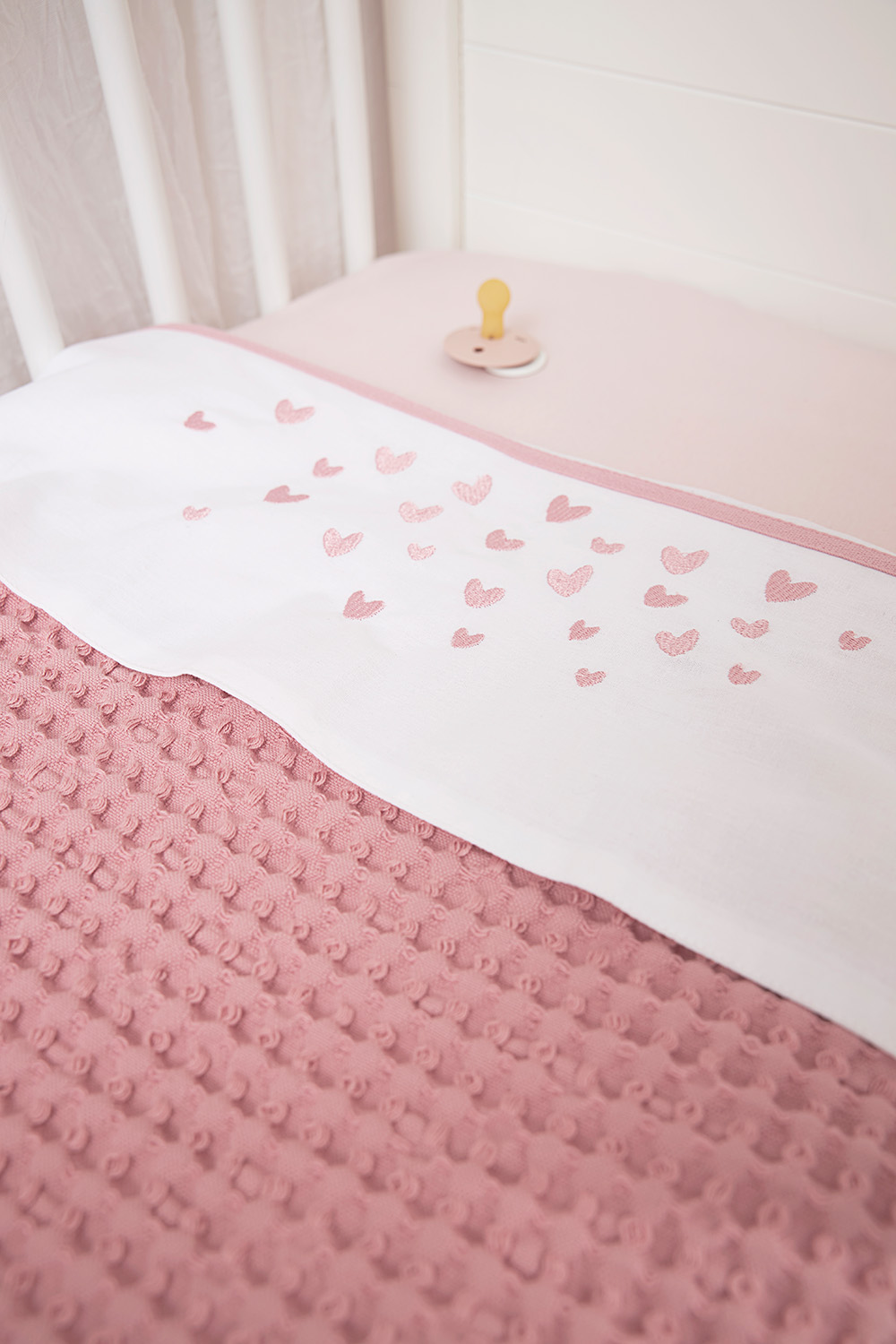 Cot bed sheet Hearts - old pink - 100x150cm