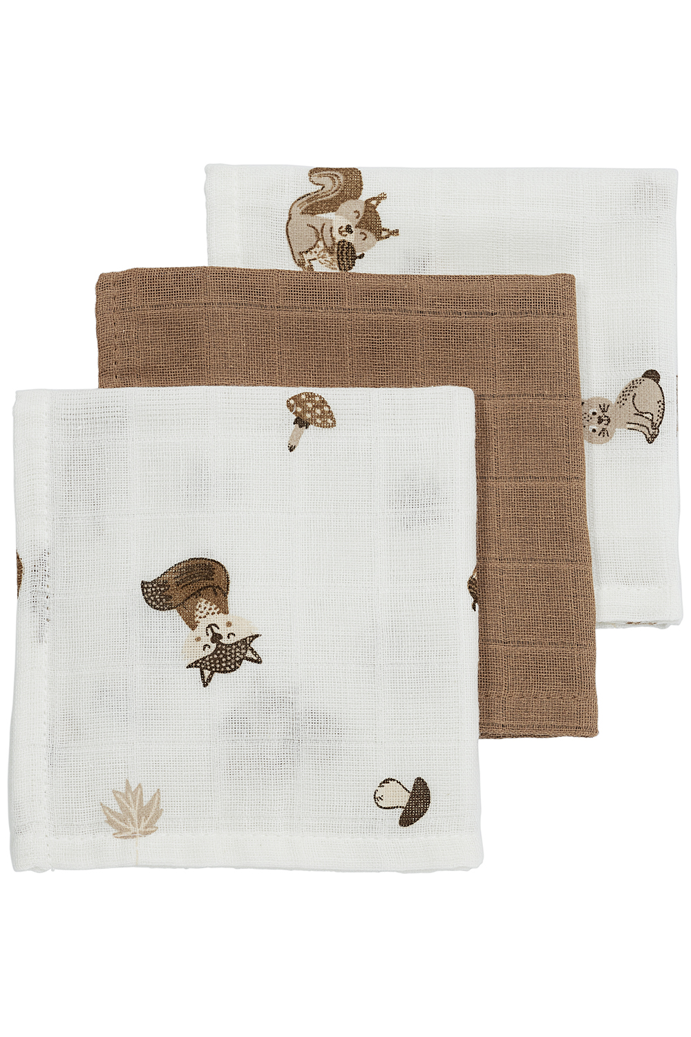 Facecloth 3-pack muslin Forest Animals - toffee - 30x30cm