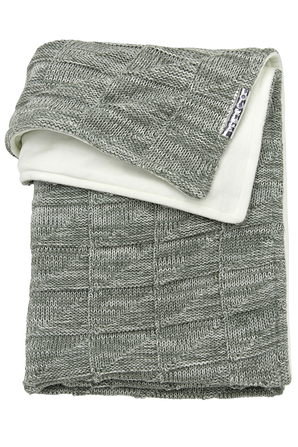 Crib Blanket Velvet Block Mixed - Stone/Forest Green - 75X100cm