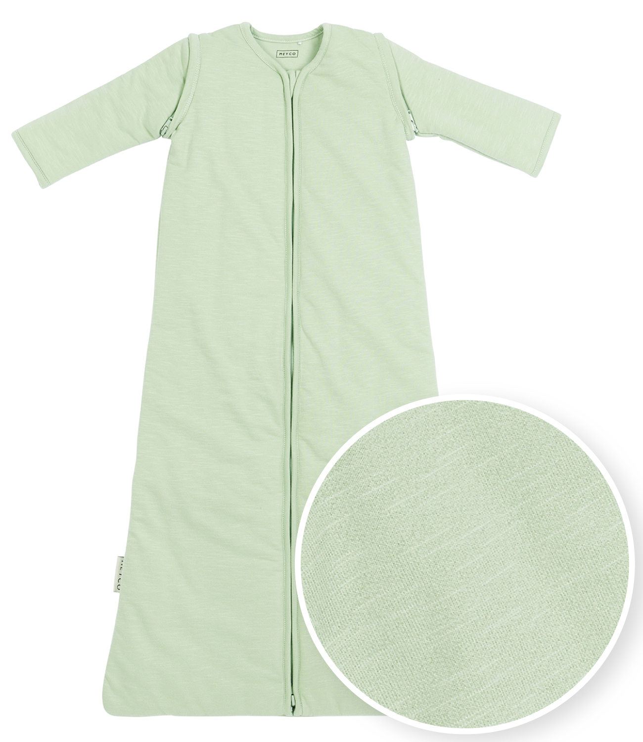 Baby sleeping bag with detachable sleeves Slub - soft green - 90cm