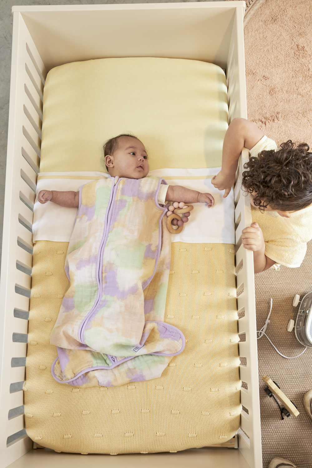 Babydecke groß + Kinderbettlaken + Spannbettlaken Kinderbett Knots - soft yellow - 100x150cm