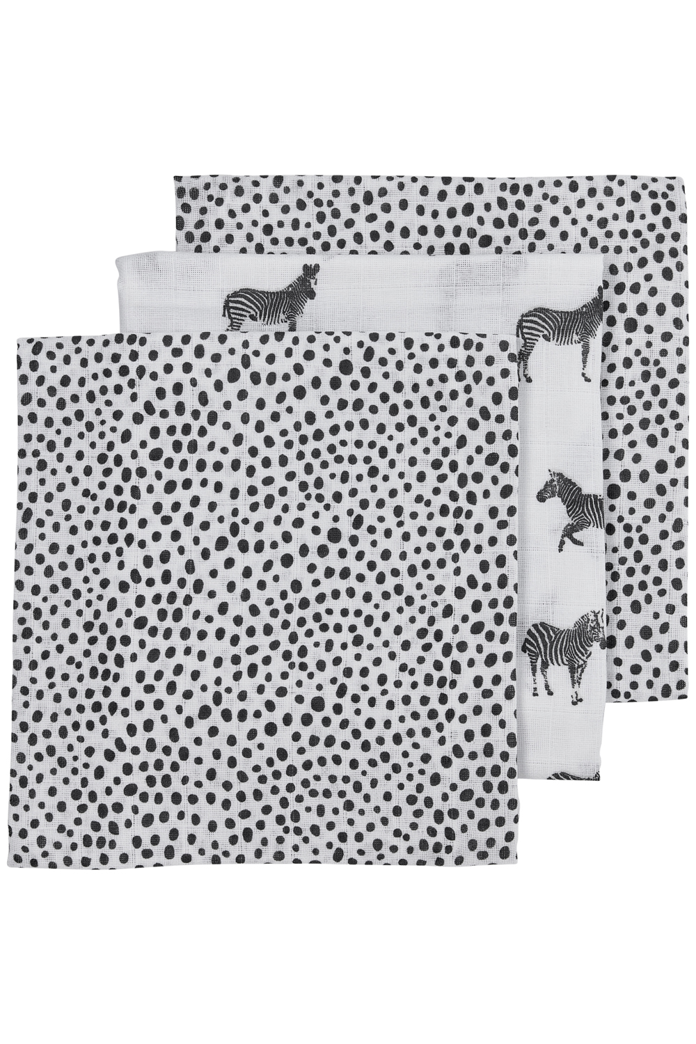 Hydrofiele doeken 3-pack Zebra Animal - black - 70x70cm