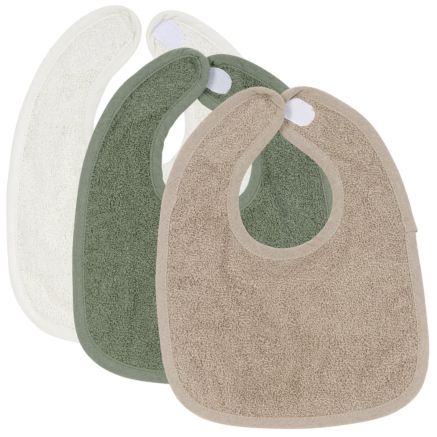 Bib Basic Terry with velcro 3-pack - Offwhite/Forest Green/Taupe