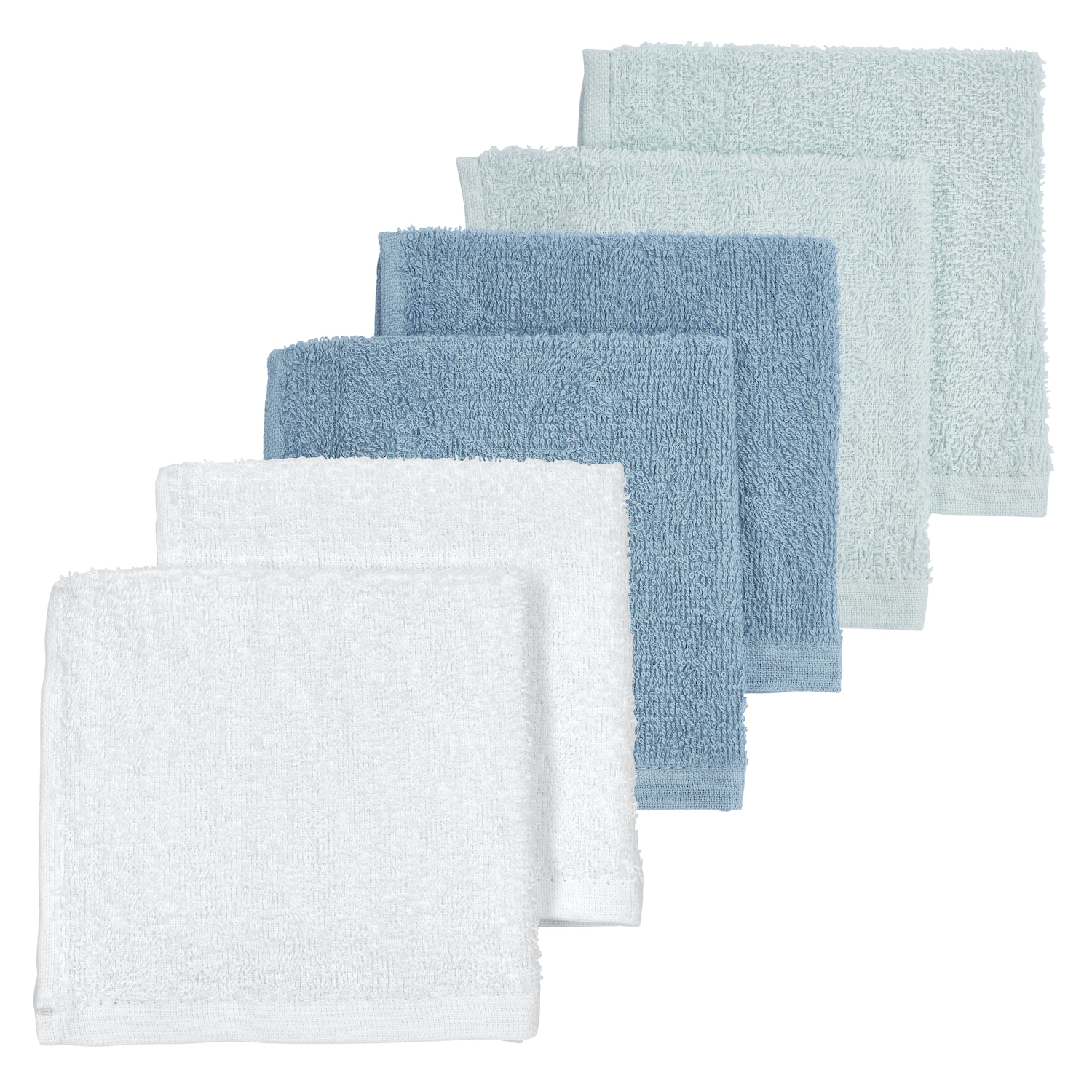 Basic Badstof Monddoekjes 6-pack  - Wit/Light Blue/Denim - 30x30cm