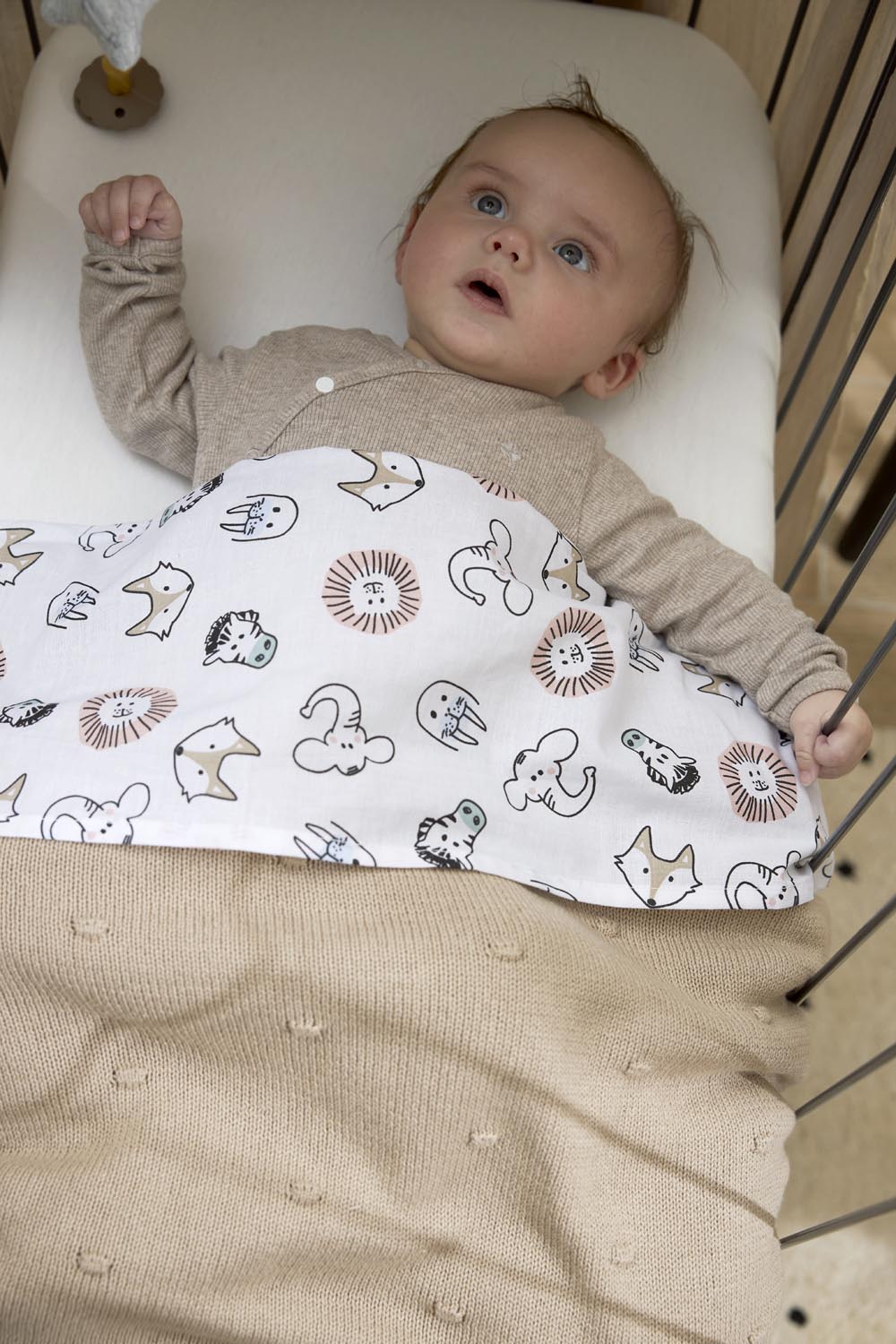 Cot bed sheet 2-pack Animal/Uni - white - 100x150cm