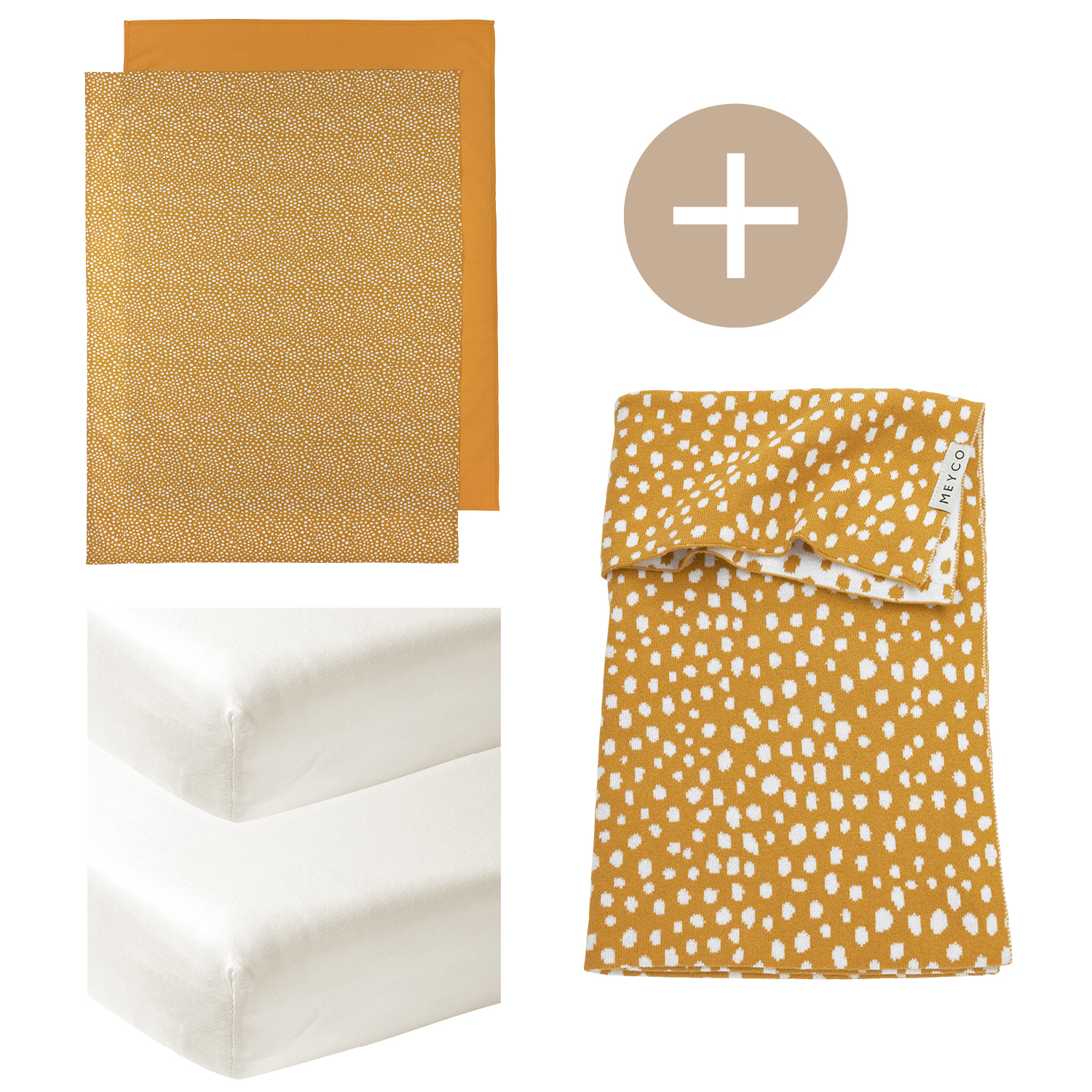 Cot bed blanket + 2-pack cot bed sheet + 2-pack fitted sheet cot bed Cheetah - honey gold - 100x150cm