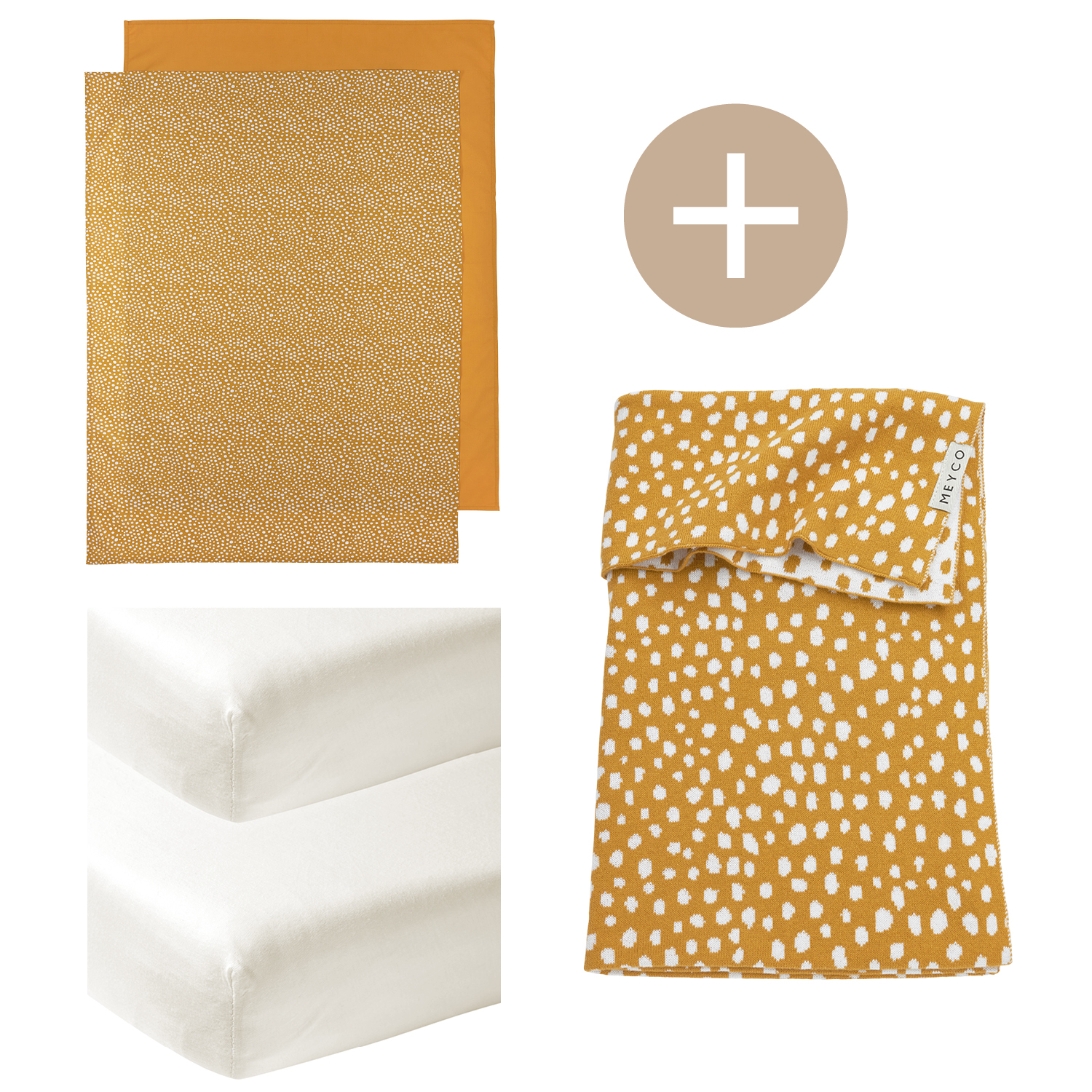 Ledikantdeken + 2-pack ledikantlakens + 2-pack hoeslakens ledikant Cheetah - honey gold - 100x150cm