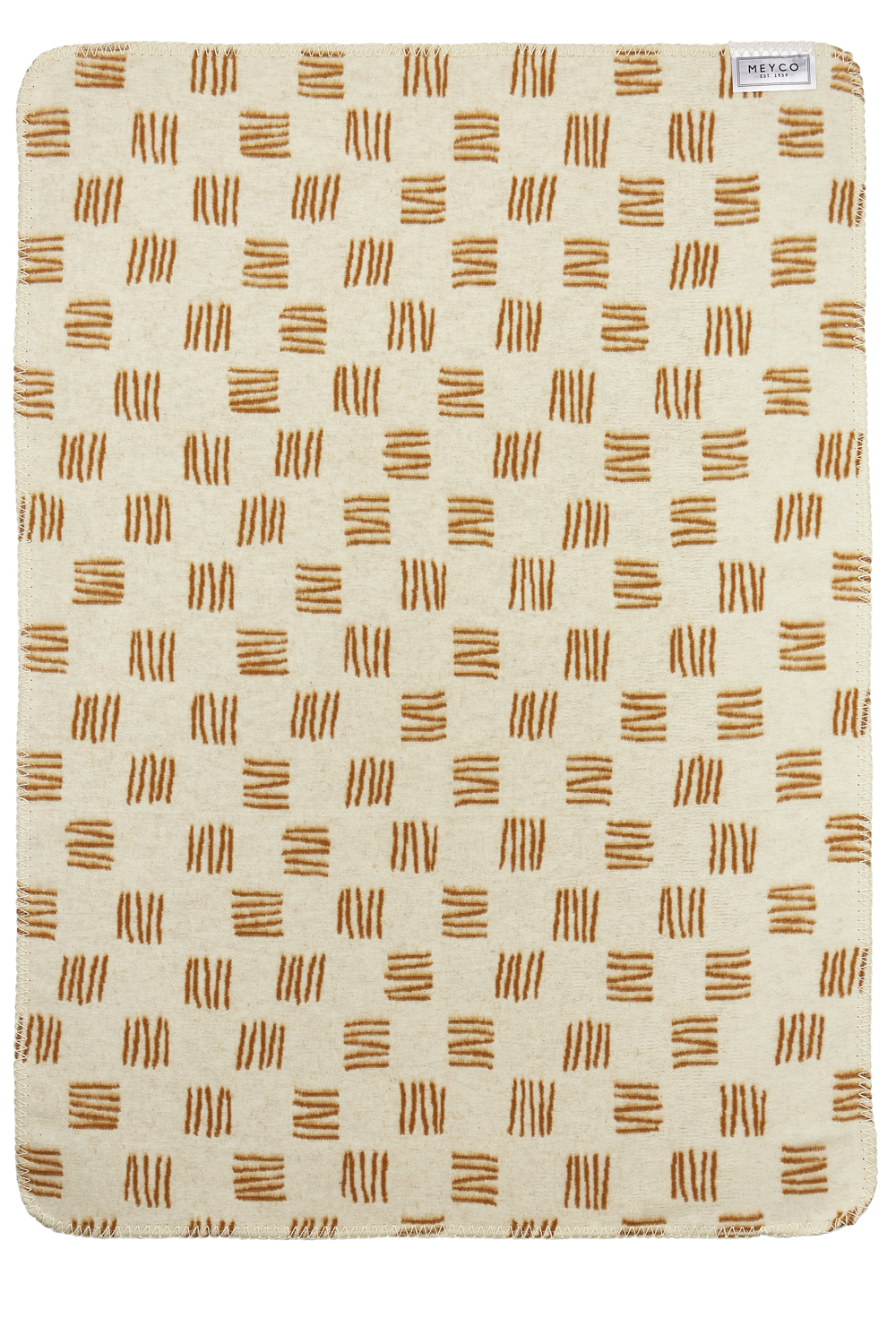 Ledikantdeken Flanel Block Stripe - Camel/Offwhite - 120x150cm