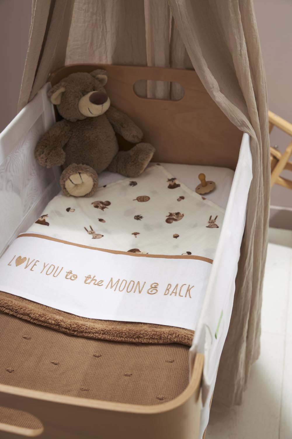 Bettlaken Wiege Love you to the moon & back - toffee - 75x100cm