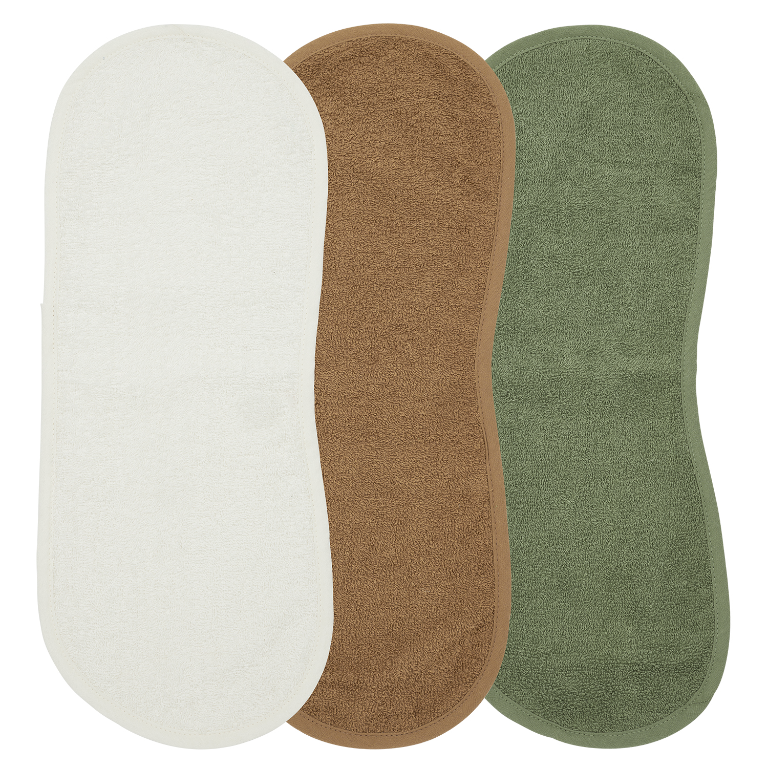 Spucktuch 3er pack frottee Uni - offwhite/toffee/forest green - 53x20cm