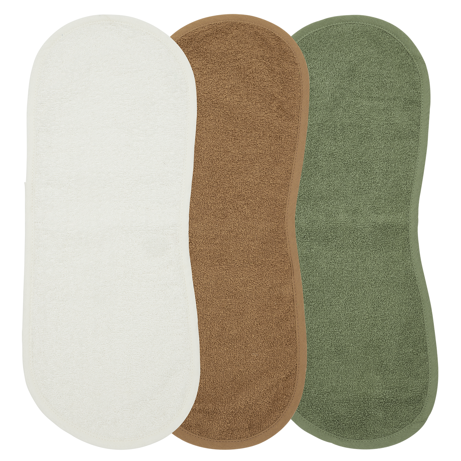 Spuugdoek 3-pack badstof Uni - offwhite/toffee/forest green - 53x20cm