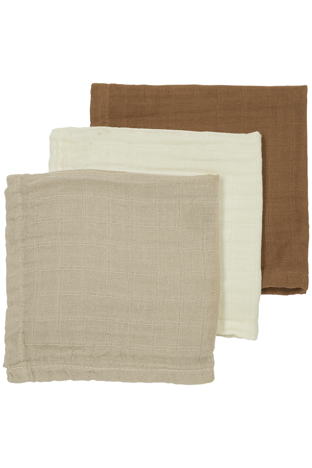 Monddoekjes 3-pack pre-washed hydrofiel Uni - offwhite/sand/toffee - 30x30cm