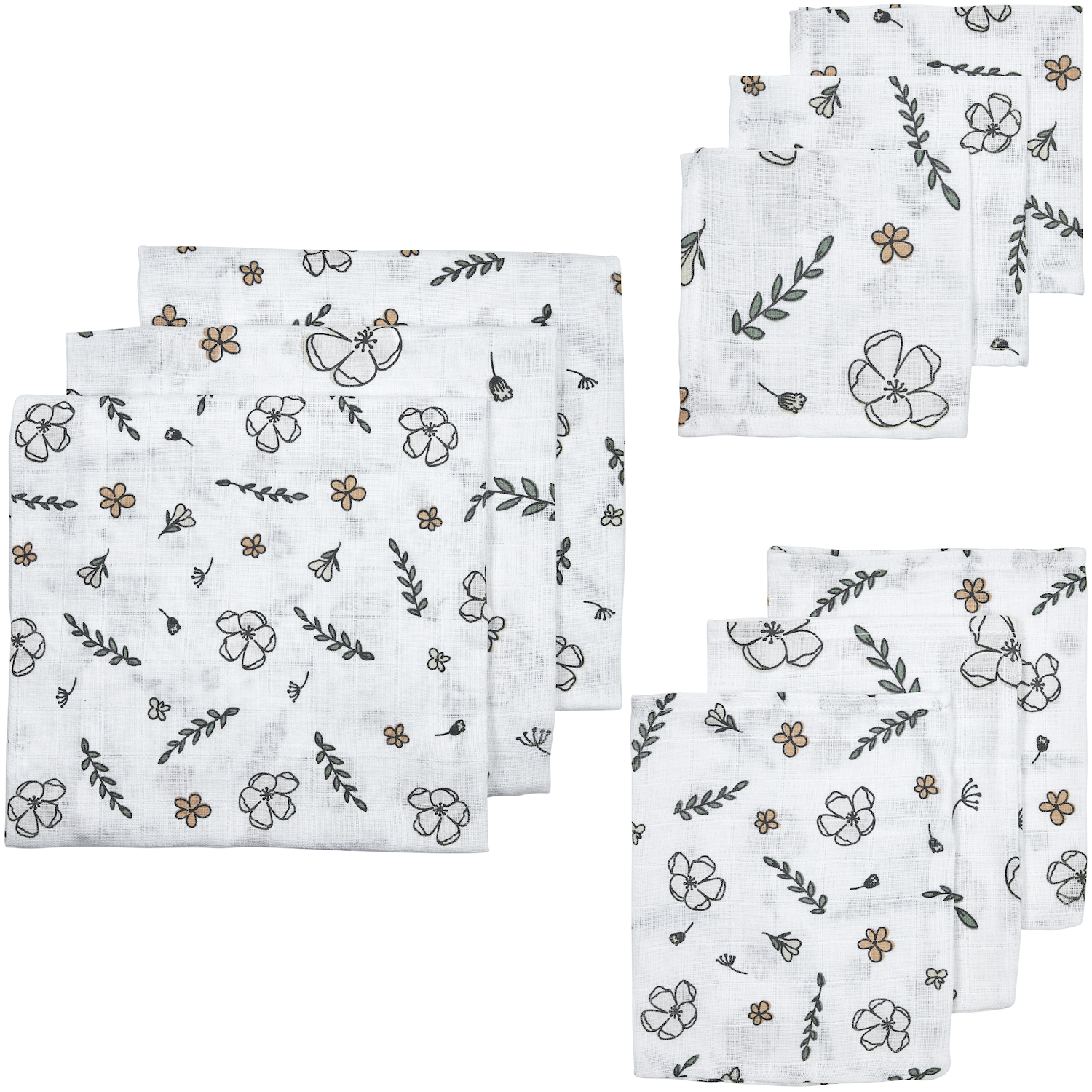 Starter set 9-pack biological muslin Floral - multicolour