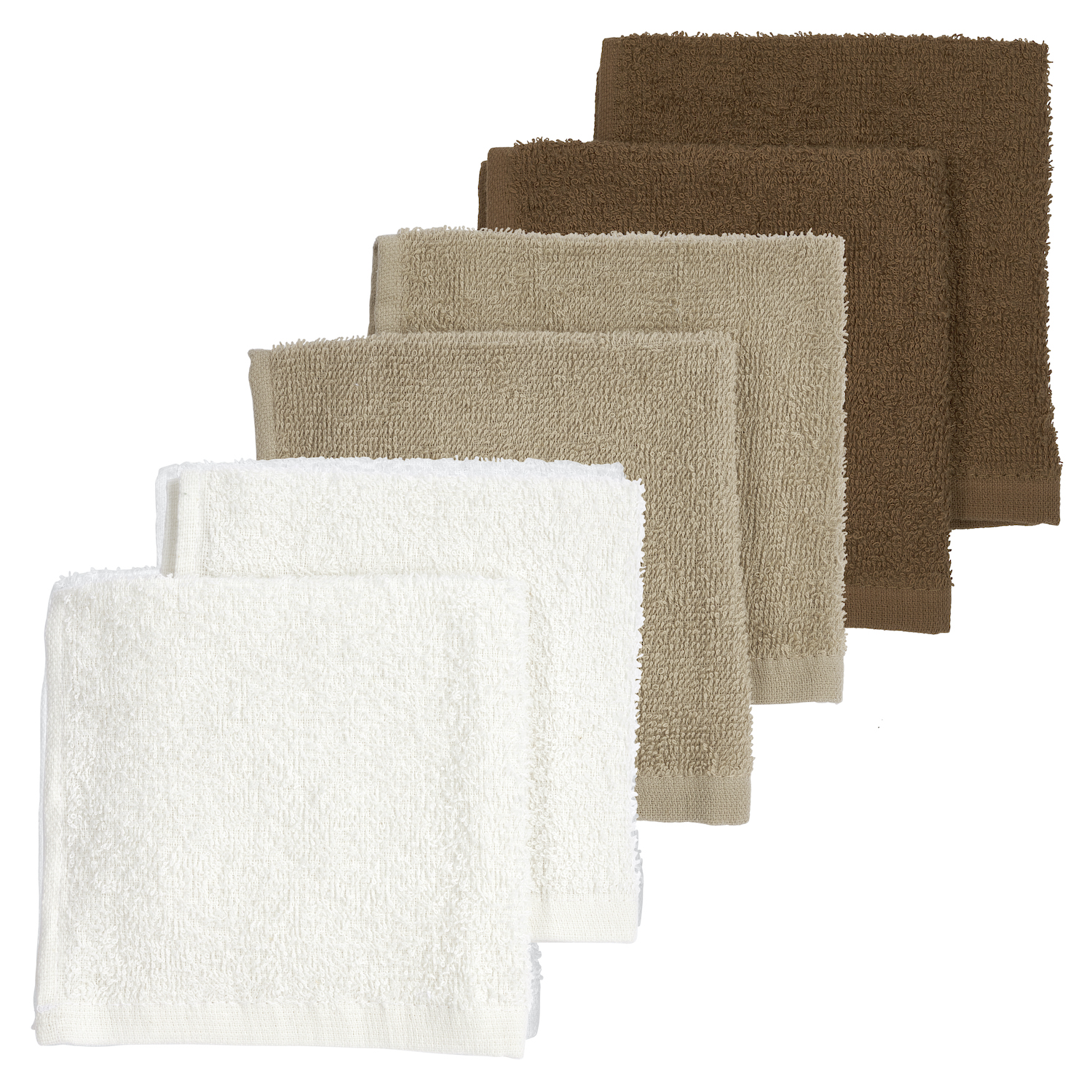Basic Terry Face Cloths 6-pack  - Offwhite/Taupe/Chocolate - 30x30cm