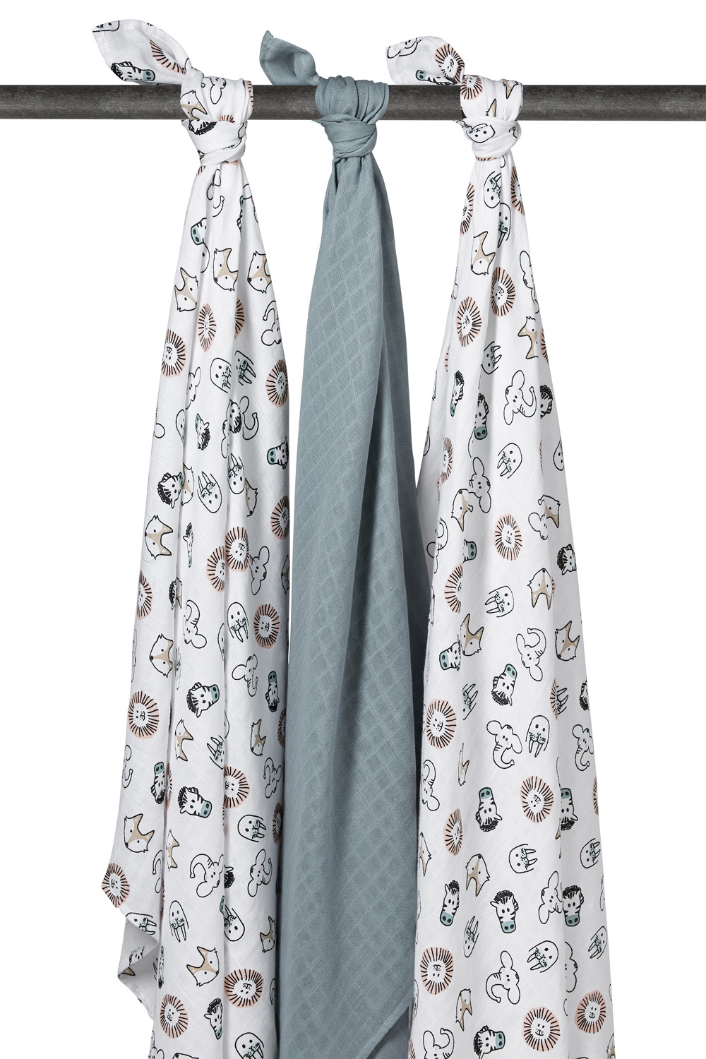 Muslin Swaddles 3-Pack Animal - Animal/Uni Stone Green/Animal - 120X120cm