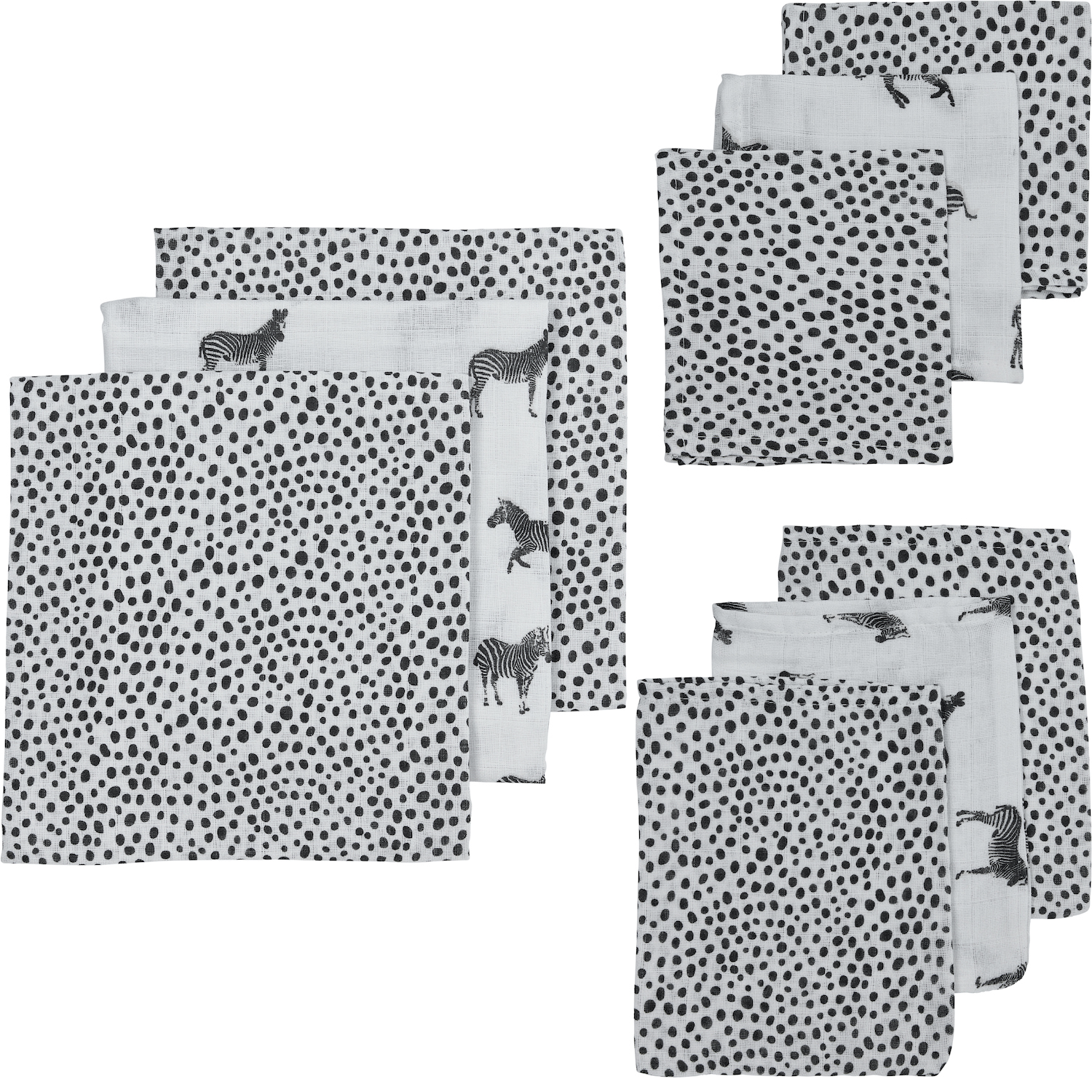 Starter set 9-pack muslin Zebra Animal - black
