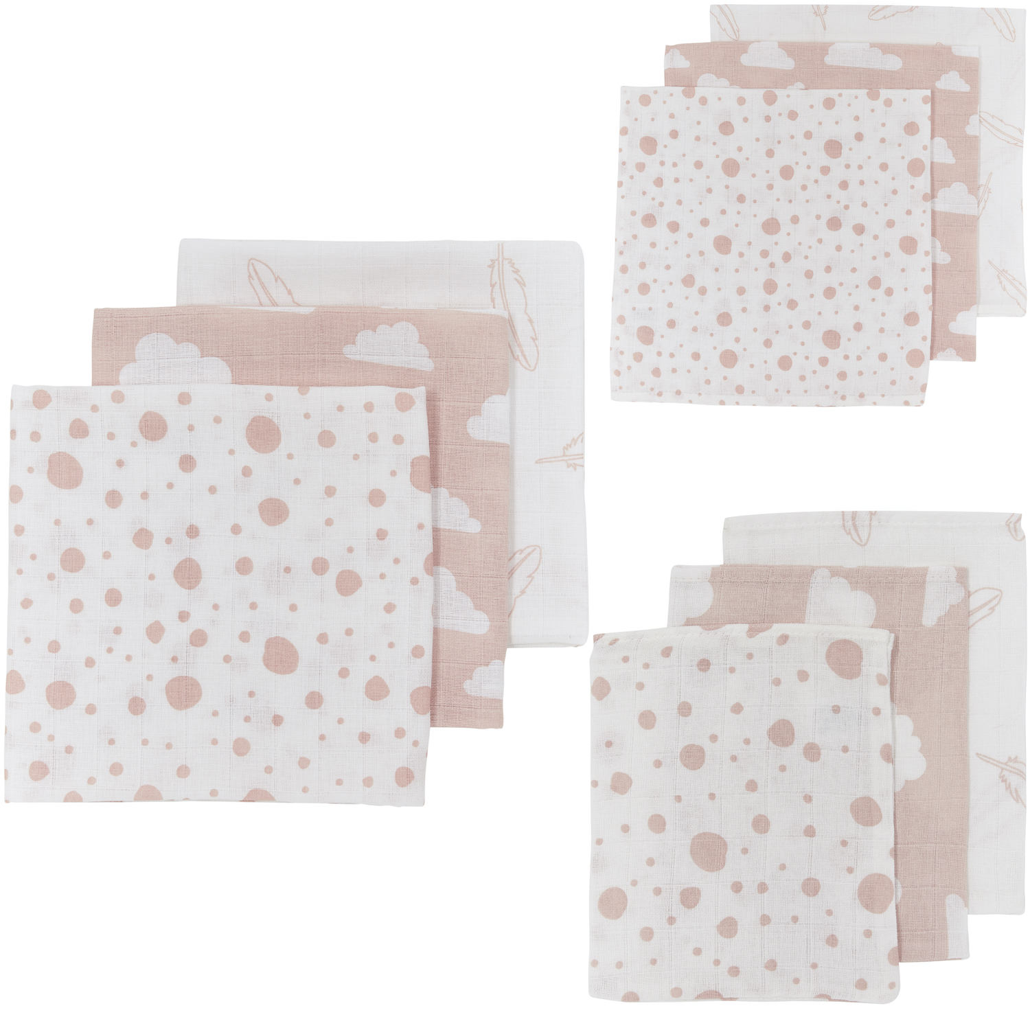 Starterset 9-pack hydrofiel Clouds/Dots/Feathers - pink