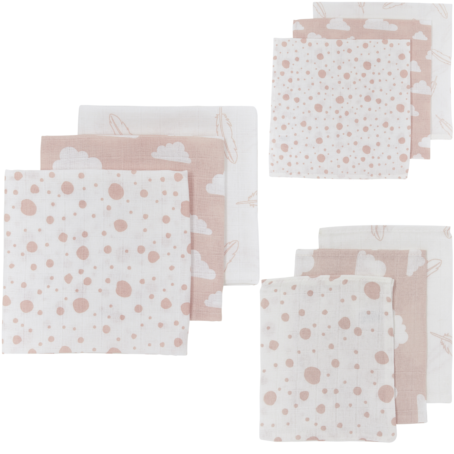 Starterset 9er pack musselin Clouds/Dots/Feathers - pink