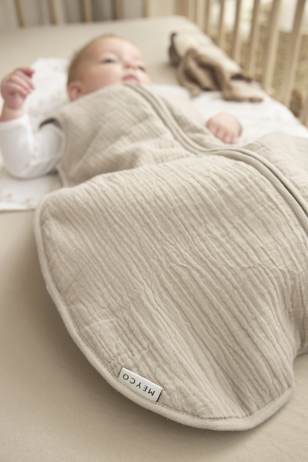Sleepingbag lined pre-washed muslin Uni - sand - 70cm - 2.0 TOG