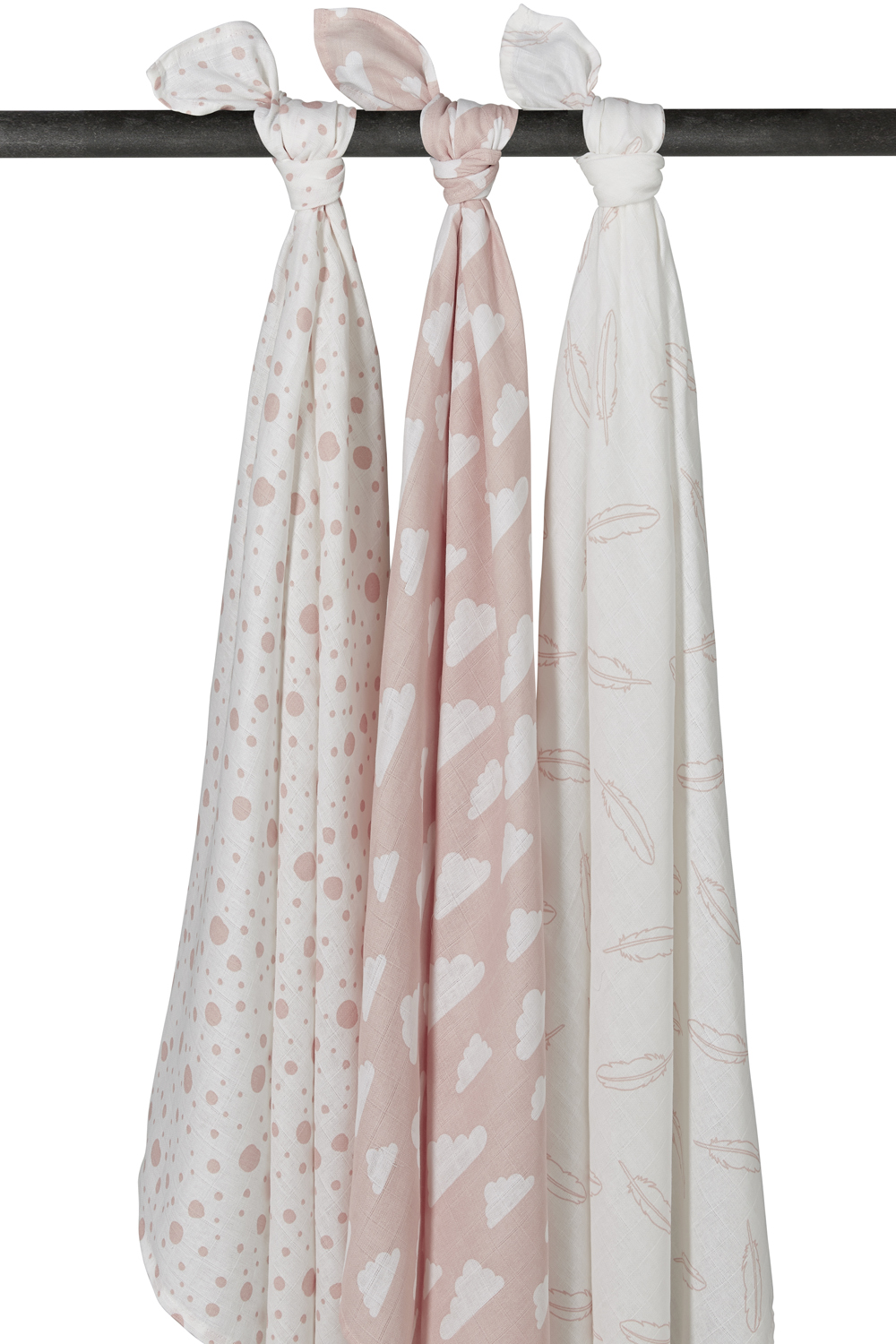 Musselin Swaddles 3-Pack Feathers-Clouds-Dots - Roze/Weiß - 120x120cm