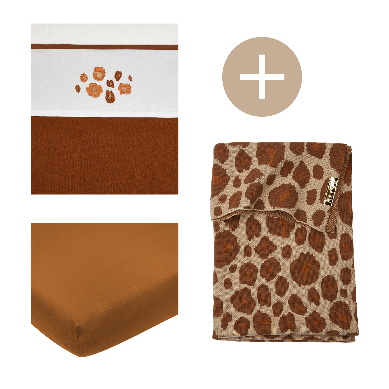Wiegdeken + wieglaken + hoeslaken wieg Panter - camel - 75x100cm