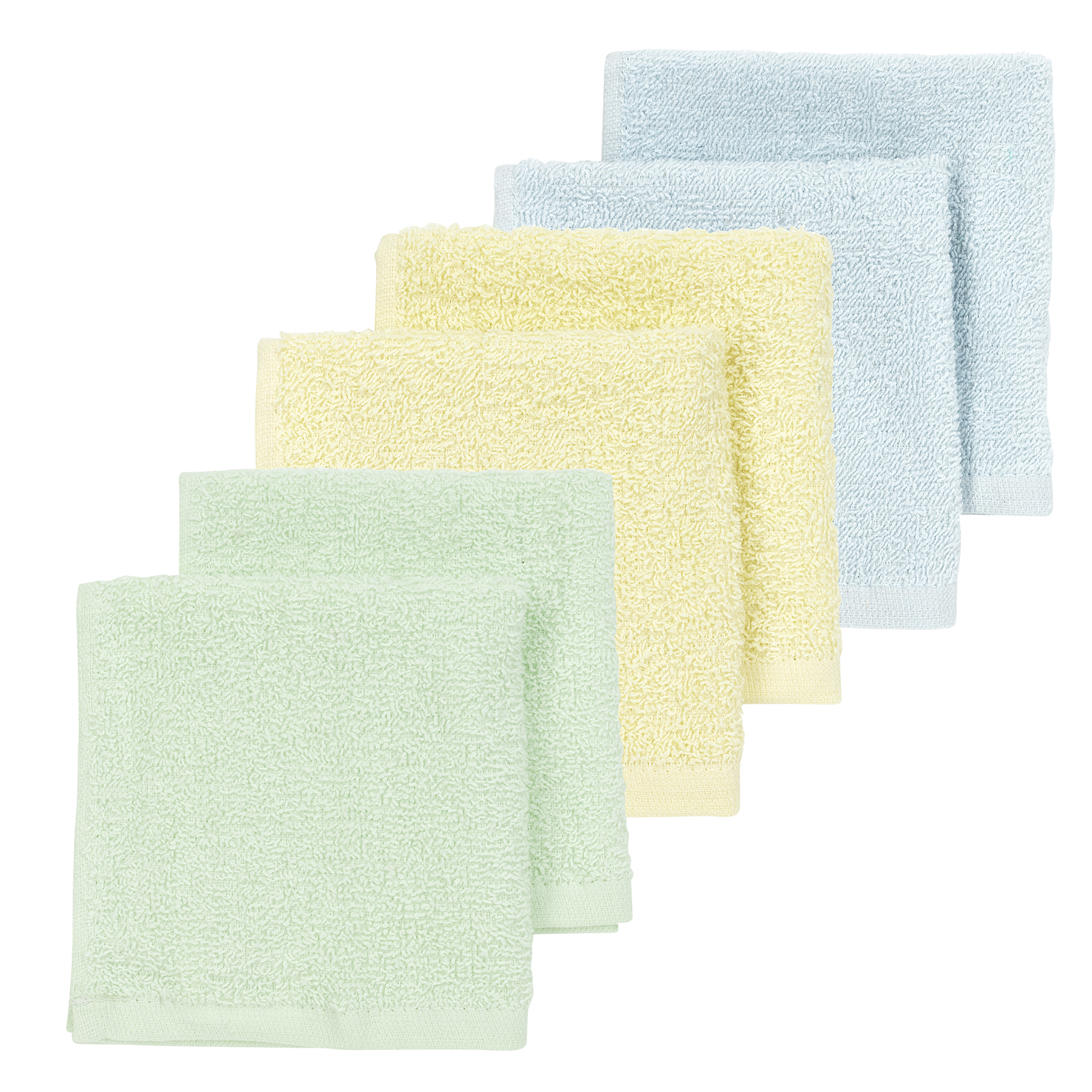 Basic Badstof Monddoekjes 6-pack  - Soft Mint/Soft Yellow/Light Blue - 30x30cm