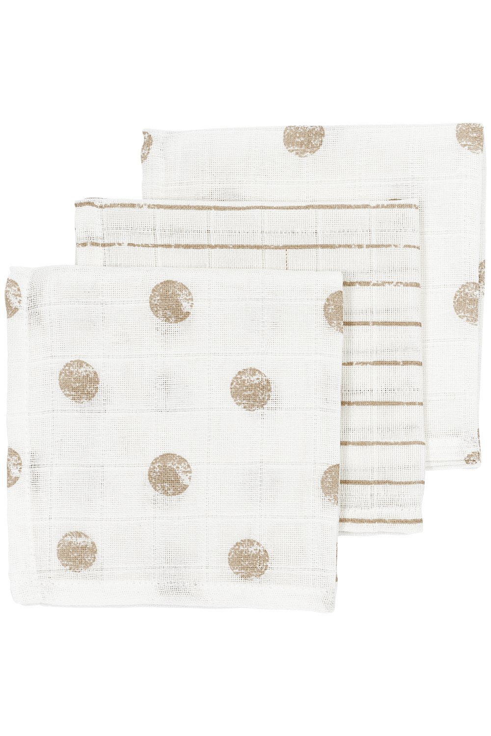 Muslin Face cloths 3-pack Dot Stripe - Sand - 30x30cm