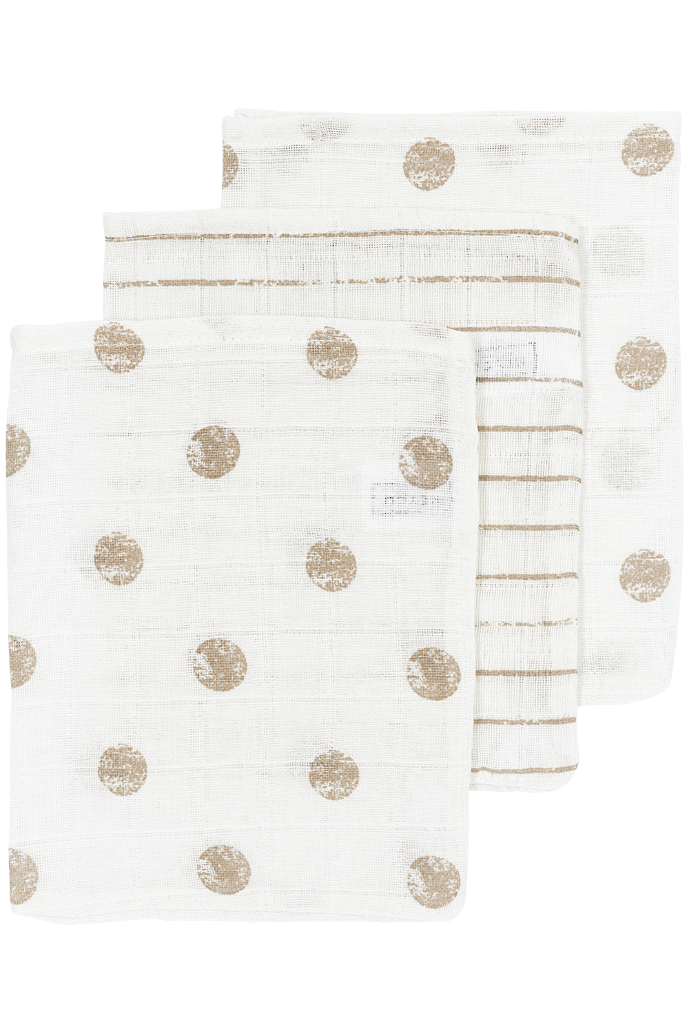 Washandjes 3-pack hydrofiel Dot Stripe - sand - 20x17cm