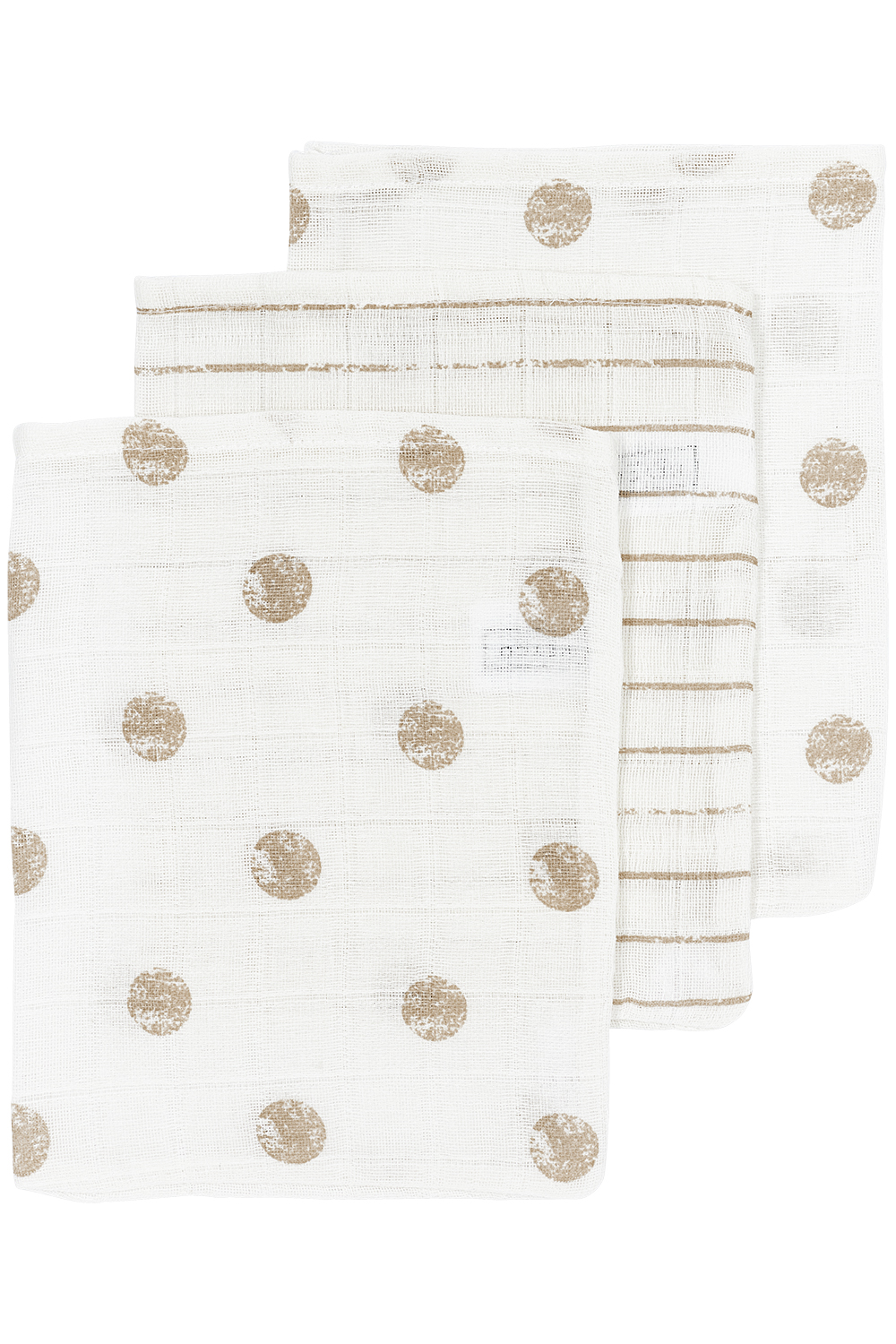 Washandjes 3-pack hydrofiel Dot Stripe - sand - 20x17cm