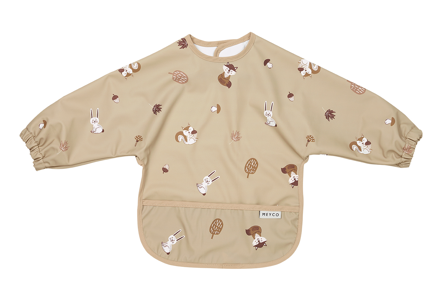 Bib with sleeves Forest Animals - sand
