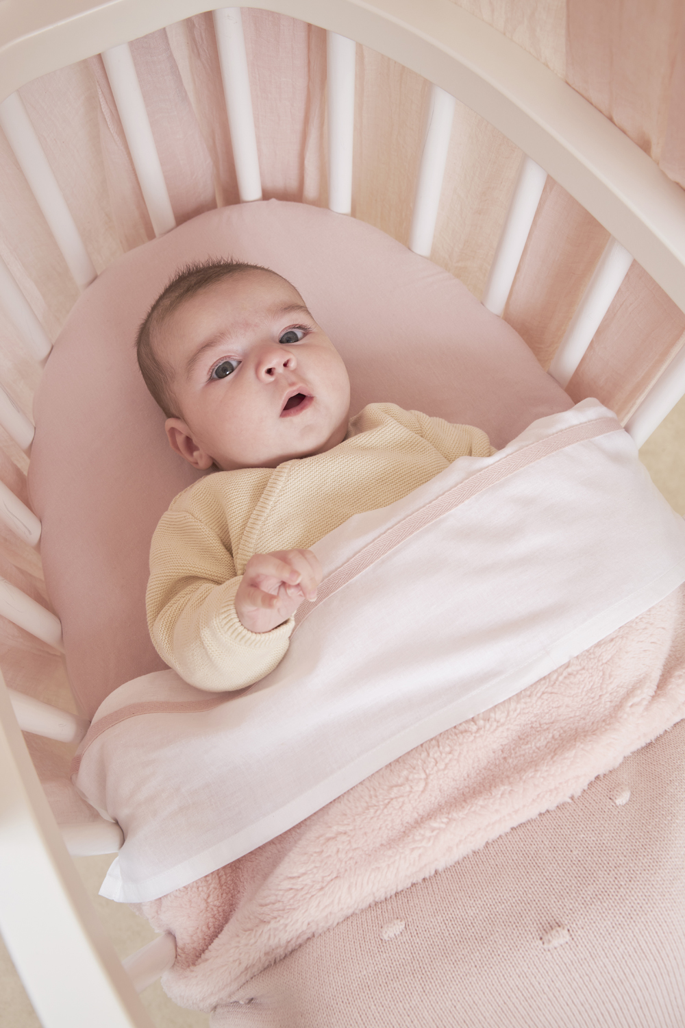 Crib bed blanket Mini Knots teddy - soft pink - 75x100cm