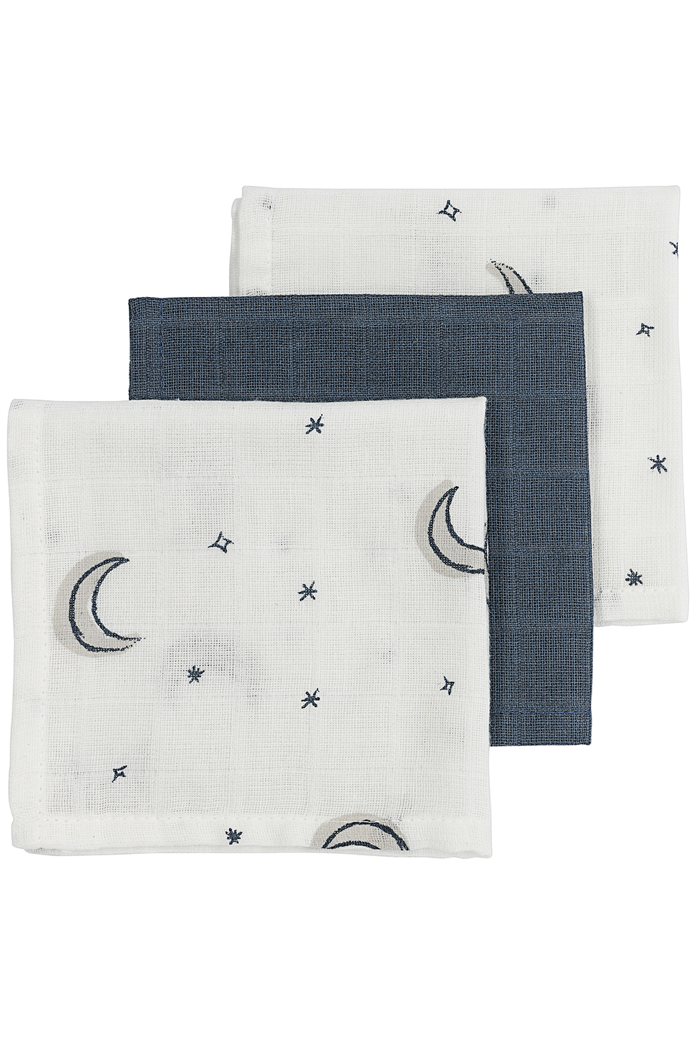 Facecloth 3-pack muslin Moon - indigo - 30x30cm