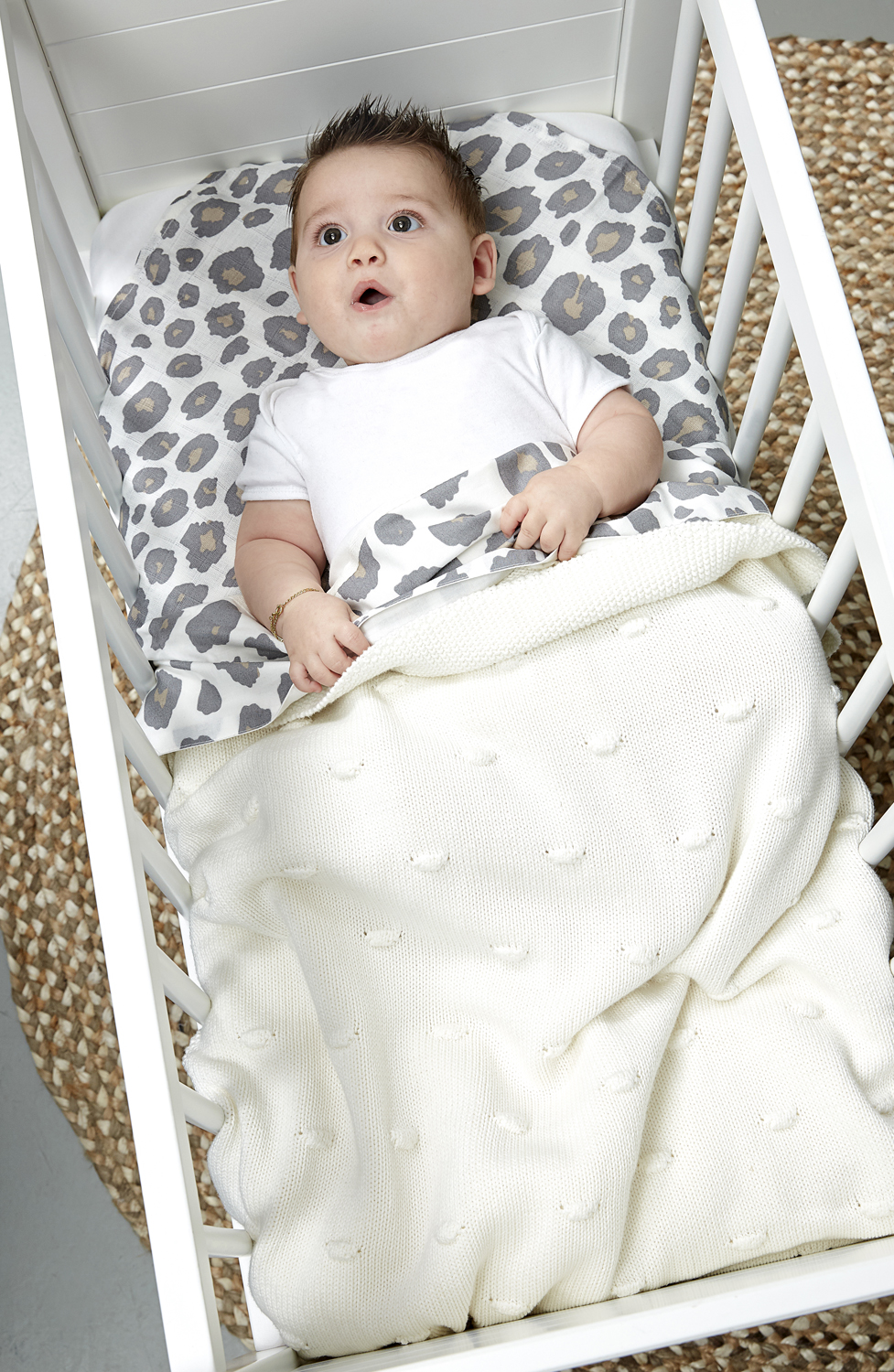 Crib bed blanket Knots - offwhite - 75x100cm