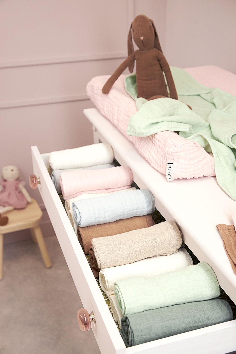 Hydrofiele doeken 3-pack Uni - offwhite/soft pink/toffee - 70x70cm